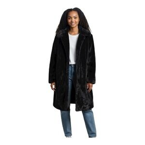 Kaylee Kolletions Fall Longline Faux Fur Coat Black L